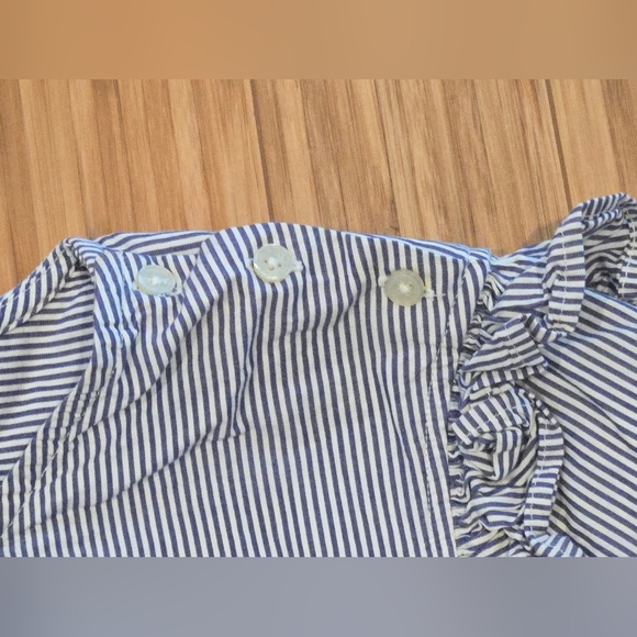NWOT Free Assembly Striped Blue Ruffle Sleeve Top - Picture 6 of 11